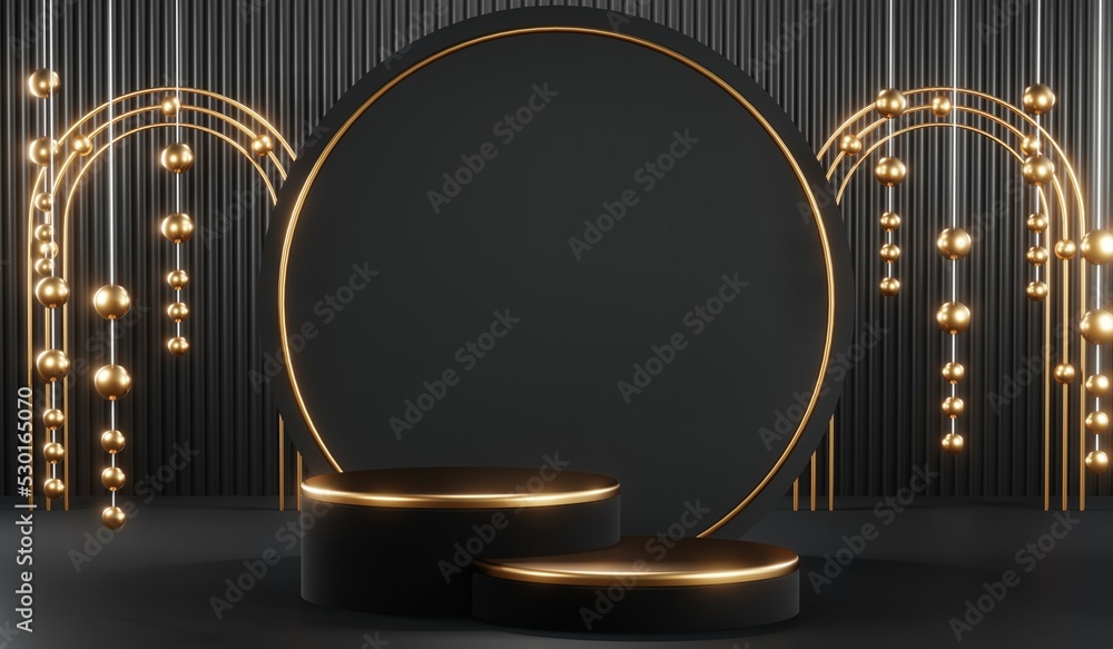 3D rendering of blank product background for cream cosmetics Modern black podium background 3D rendering of blank product background for cream cosmetics Modern black podium background