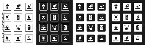 Set Solution problem in psychology, Old hourglass, Depression and frustration, Human with question mark, Psychology, Sedative pills and Concussion, headache icon. Vector