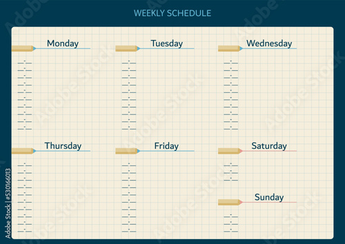 Weekly classes schedule or planner template in a minimalistic flat style.
