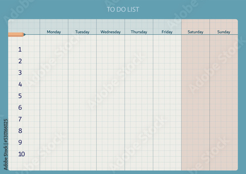 Weekly to do list or planner template in a minimalistic flat style.