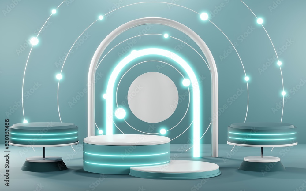 Fototapeta premium 3D rendering of blank product background for cream cosmetics Modern blue pastel podium background