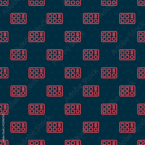 Red line Drum machine icon isolated seamless pattern on black background. Musical equipment. Vector