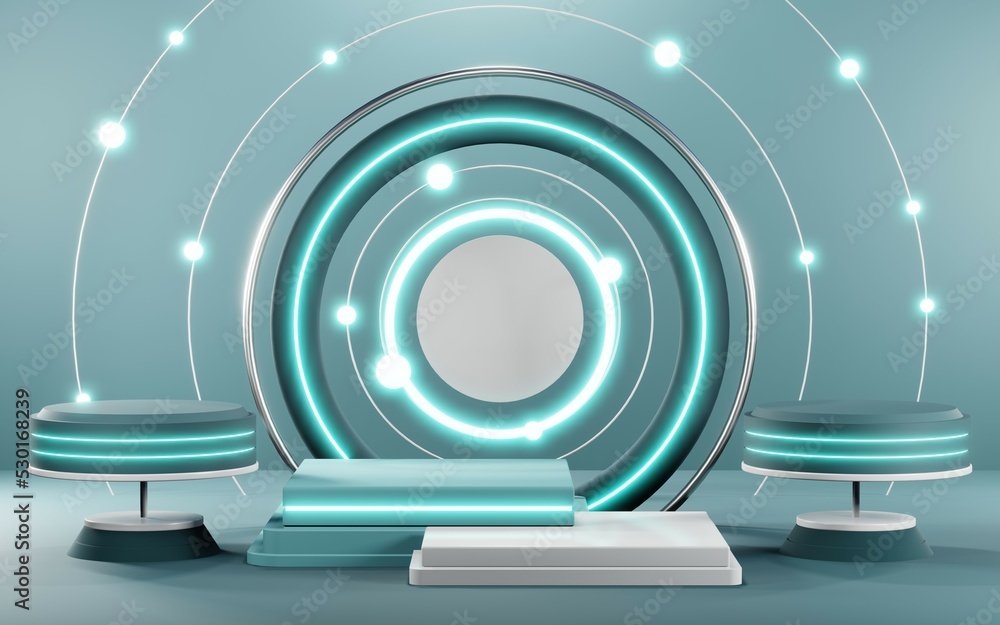 Obraz premium 3D rendering of blank product background for cream cosmetics Modern blue pastel podium background