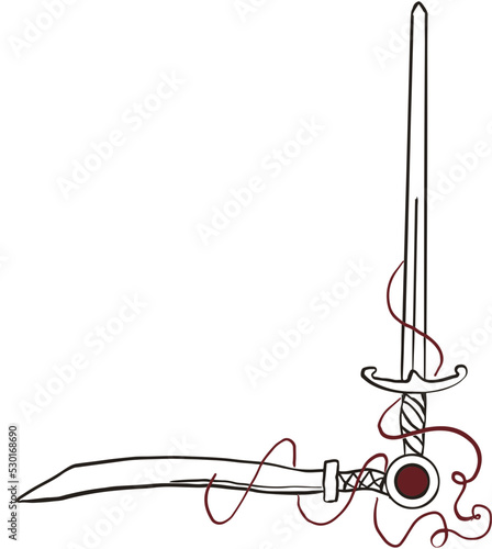 Dark Fantasy, frame border, Frame corner, Frame Edge sword 2 colors vector