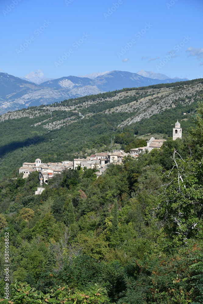 Panoramic view of Caramanico Terme, a village in the Abruzzo region of Italy.