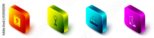 Set Isometric Boxing glove, Punching bag, Sport and boxing shoes icon. Vector