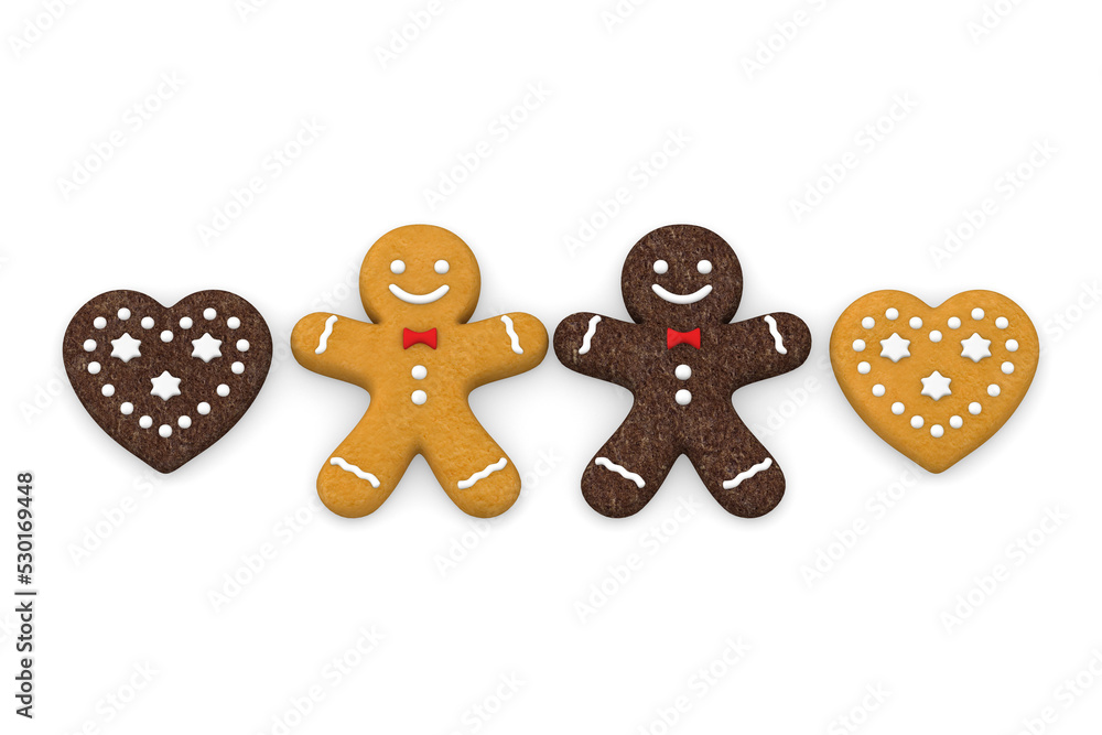 Gingerbread man cookie Christmas on transparent background, 3D illustration Gingerbread man cookie Christmas on transparent background, 3D illustration