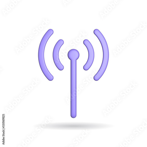 3d rendering wifi radio signal icon. Illustration with shadow isolated on white.