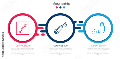 Set line Scar with suture, Syringe and Inhaler. Business infographic template. Vector