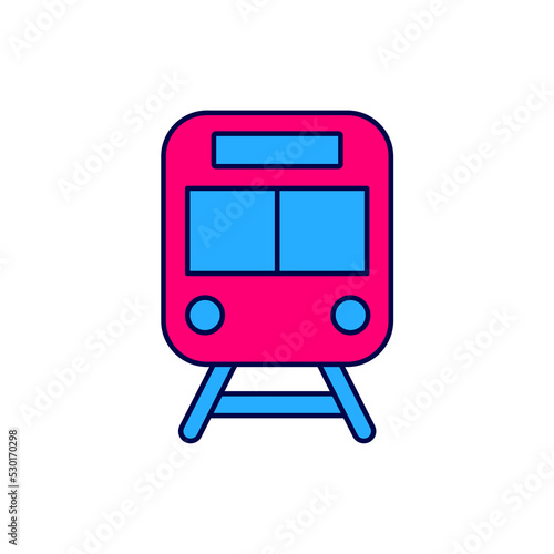 Filled outline Train and railway icon isolated on white background. Public transportation symbol. Subway train transport. Metro underground. Vector