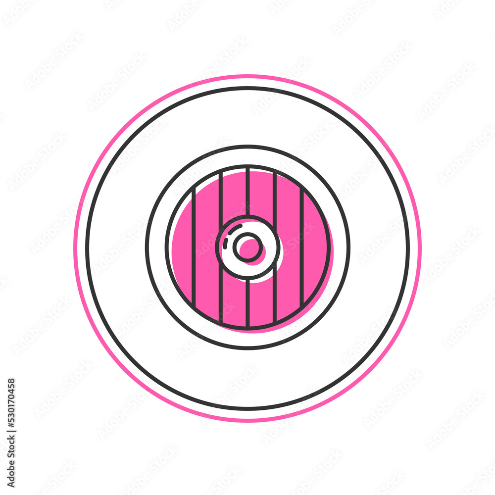 Filled outline Round wooden shield icon isolated on white background. Security, safety, protection, privacy, guard concept. Vector Filled outline Round wooden shield icon isolated on white background. Security, safety, protection, privacy, guard concept. Vector