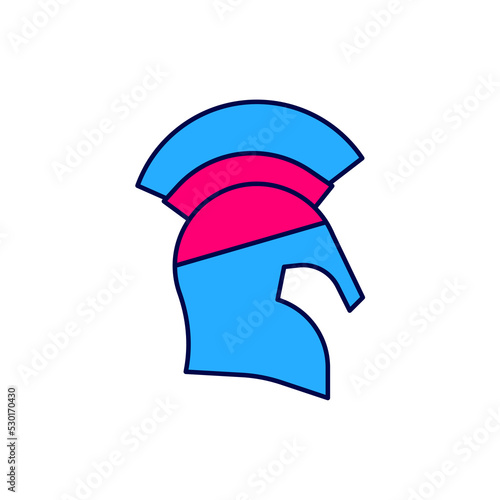 Filled outline Greek helmet icon isolated on white background. Antiques helmet for head protection soldiers with a crest of feathers or horsehair. Vector