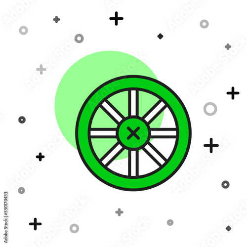 Filled outline Old wooden wheel icon isolated on white background. Vector