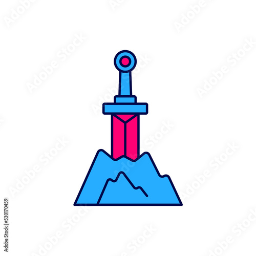 Filled outline Sword in the stone icon isolated on white background. Excalibur the sword in the stone from the Arthurian legends. Vector