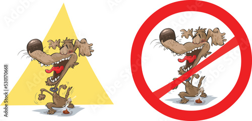 A funny cartoon forbidden sign of a dog pooping. all in separated layers.  (ID: 530170668)