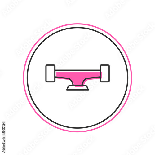 Filled outline Skateboard wheel icon isolated on white background. Skateboard suspension. Skate wheel. Vector