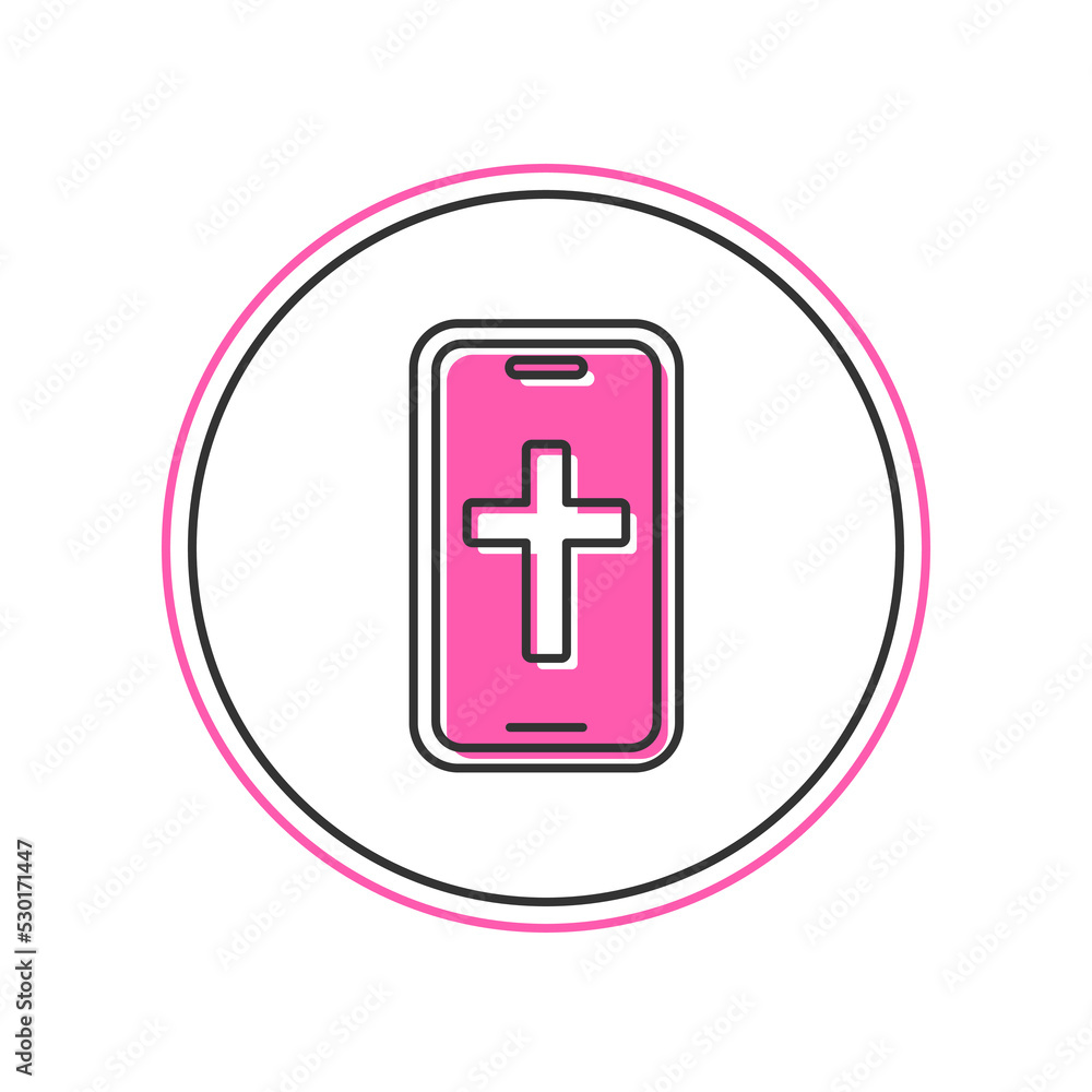Filled outline Christian cross on mobile phone icon isolated on white background. Church cross. Vector Filled outline Christian cross on mobile phone icon isolated on white background. Church cross. Vector