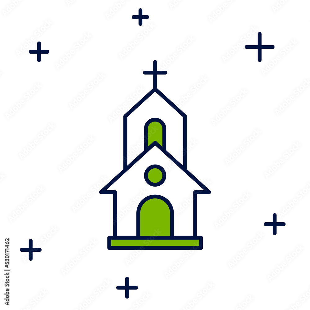 Filled outline Church building icon isolated on white background. Christian Church. Religion of church. Vector