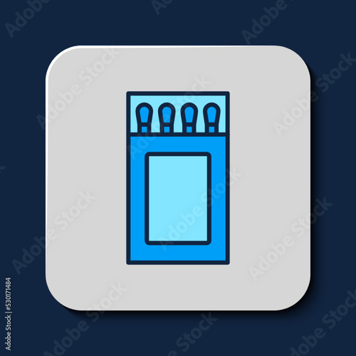 Filled outline Open matchbox and matches icon isolated on blue background. Vector