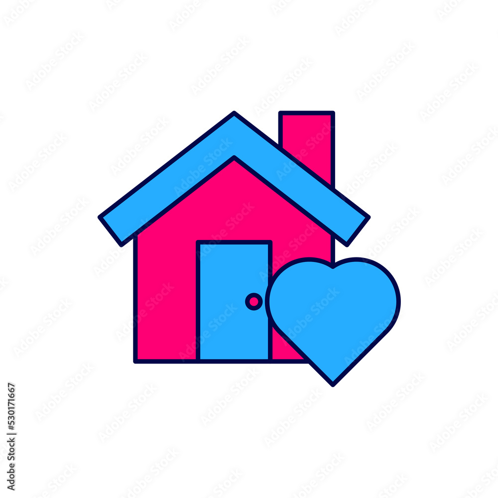 Filled outline House with heart shape icon isolated on white background. Love home symbol. Family, real estate and realty. Vector