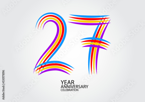 27 years anniversary celebration logotype colorful line vector, 27th birthday logo, 27 number design, Banner template, logo number elements for invitation card, poster, t-shirt.
