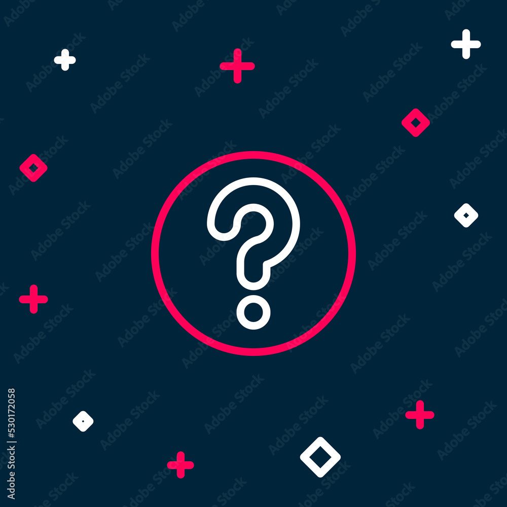 Obraz premium Line Unknown search icon isolated on blue background. Magnifying glass and question mark. Colorful outline concept. Vector