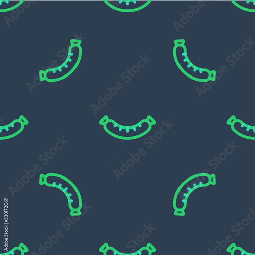 Line Sausage icon isolated seamless pattern on blue background. Grilled sausage and aroma sign. Vector