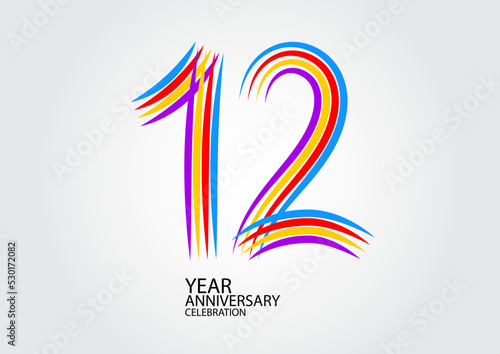 12 years anniversary celebration logotype colorful line vector, 12th birthday logo, 12 number design, Banner template, logo number elements for invitation card, poster, t-shirt.