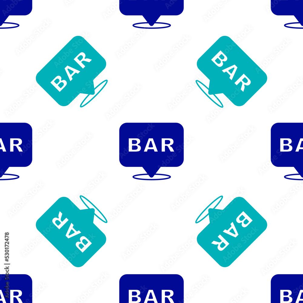 Blue Alcohol or beer bar location icon isolated seamless pattern on white background. Symbol of drinking, pub, club, bar. Vector Blue Alcohol or beer bar location icon isolated seamless pattern on white background. Symbol of drinking, pub, club, bar. Vector