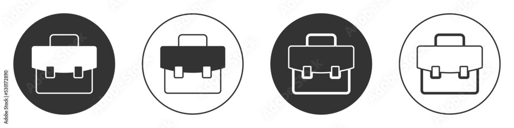 Black Briefcase icon isolated on white background. Business case sign. Business portfolio. Circle button. Vector Black Briefcase icon isolated on white background. Business case sign. Business portfolio. Circle button. Vector