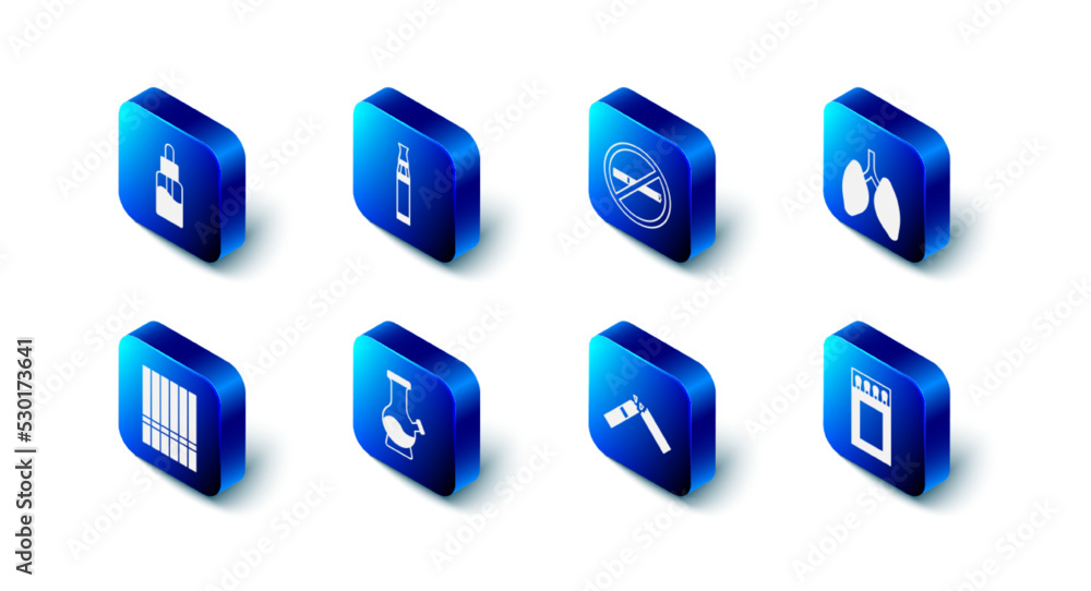 Set Electronic cigarette, No smoking, Lungs, Matchbox and matches, Broken, Bong, Cigarette and Vape liquid bottle icon. Vector Set Electronic cigarette, No smoking, Lungs, Matchbox and matches, Broken, Bong, Cigarette and Vape liquid bottle icon. Vector