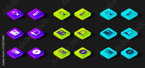 Set Key card, Keyhole, House intercom system, Bicycle lock, Car key with remote and icon. Vector