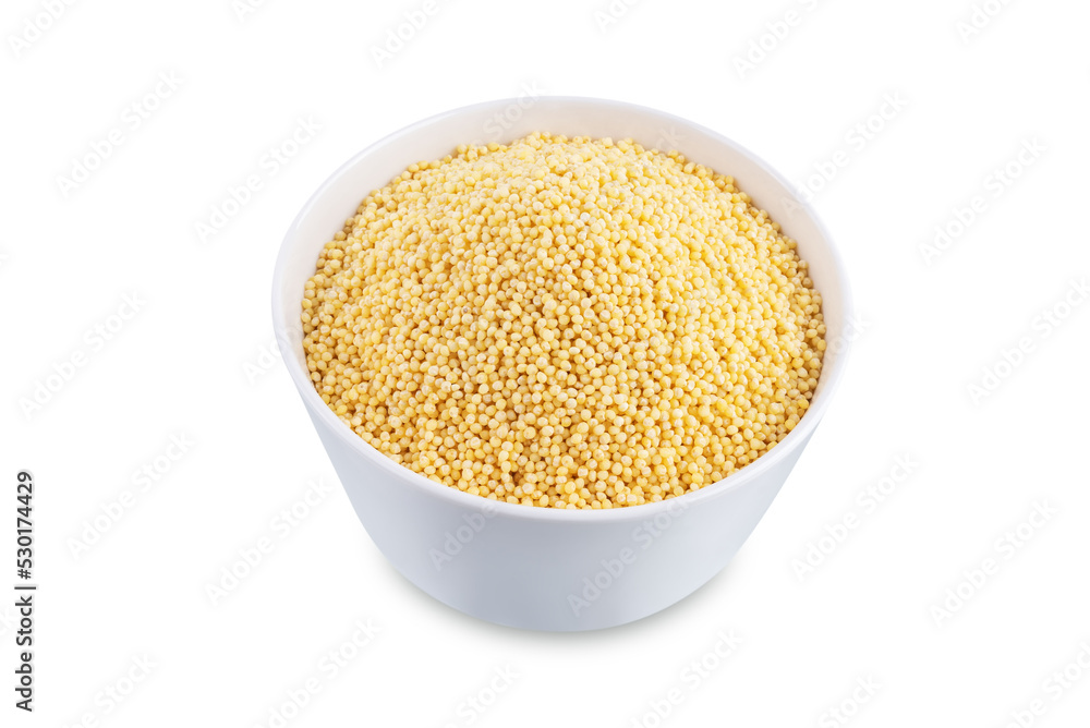 Dried millet porridge on a white isolated background Dried millet porridge on a white isolated background
