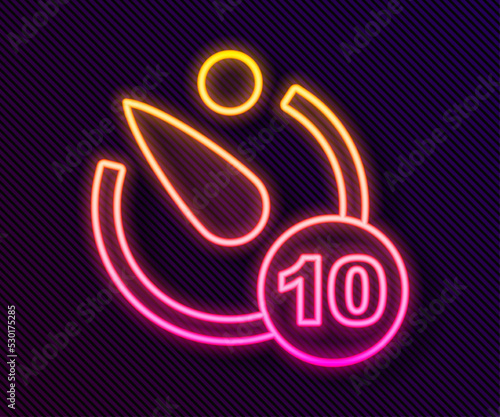 Glowing neon line Camera timer icon isolated on black background. Photo exposure. Stopwatch timer 10 seconds. Vector