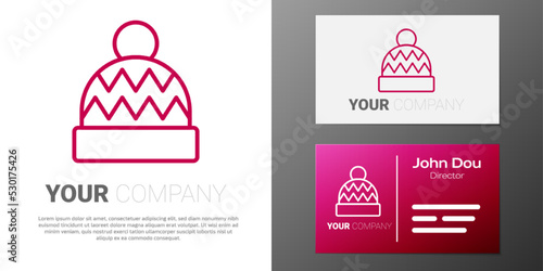 Logotype line Beanie hat icon isolated on white background. Logo design template element. Vector