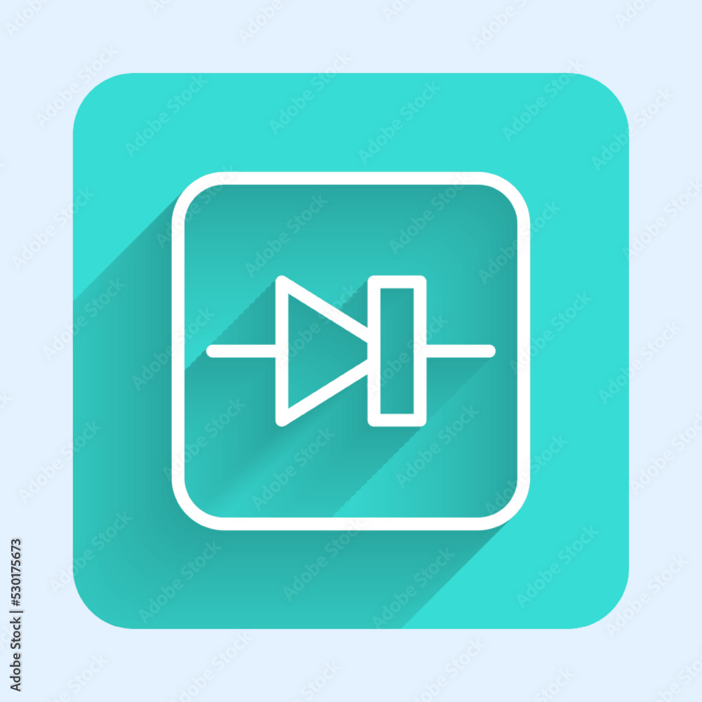 White line Diode in electronic circuit icon isolated with long shadow background. Green square button. Vector White line Diode in electronic circuit icon isolated with long shadow background. Green square button. Vector