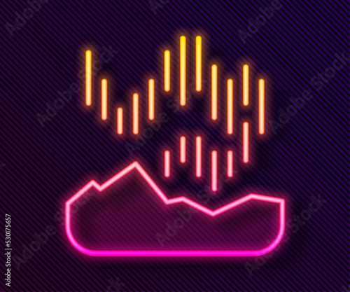 Glowing neon line Northern lights icon isolated on black background. Vector