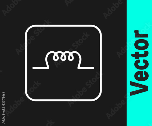 White line Inductor in electronic circuit icon isolated on black background. Vector