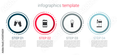 Set Glass of beer, Metal keg, and Dispenser. Business infographic template. Vector