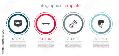 Set Skateboard, , Broken skateboard and helmet. Business infographic template. Vector