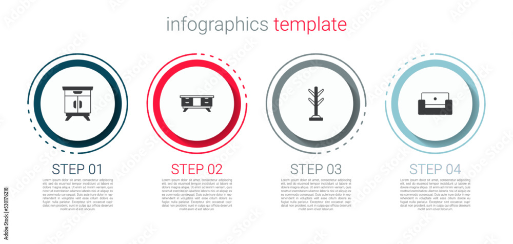 Set Furniture nightstand, TV table, Coat and Armchair. Business infographic template. Vector Set Furniture nightstand, TV table, Coat and Armchair. Business infographic template. Vector