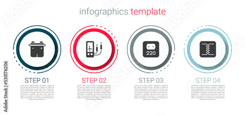 Set Car battery, Ampere meter, multimeter, Electrical outlet and transformer. Business infographic template. Vector