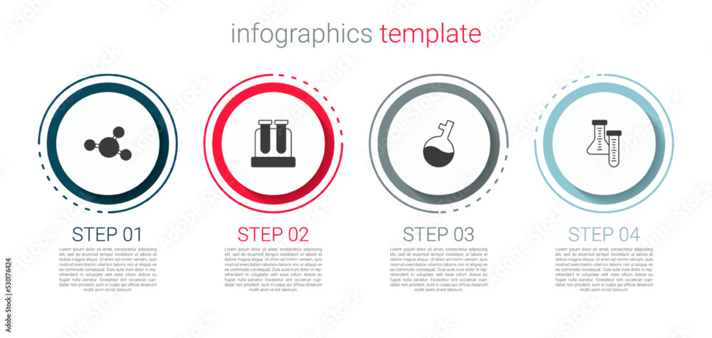 Fototapeta premium Set Molecule, Test tube, and . Business infographic template. Vector