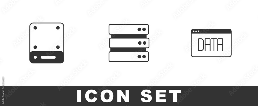 Set Server, and Data analysis icon. Vector