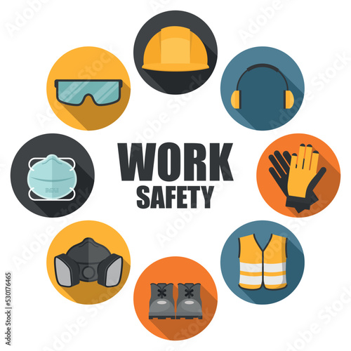 Industrial safety and occupational health icon set. Personal protection equipment for the prevention of occupational risks and accidents. Work safety