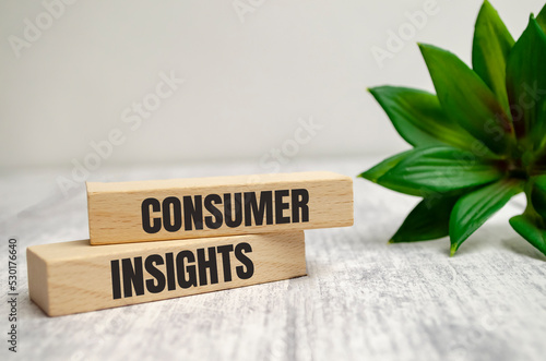 Consumer insights - interpretation of trends in human behaviors on wooden blocks and wooden background