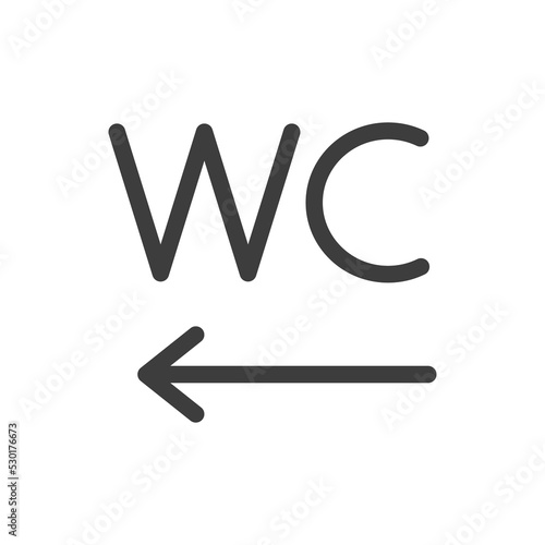 WC wayfinding toilet icon. Arrow left. Way finding sign