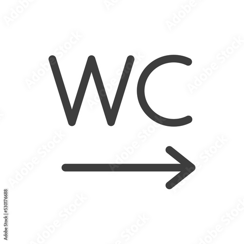 WC wayfinding toilet icon. Arrow right. Way finding sign