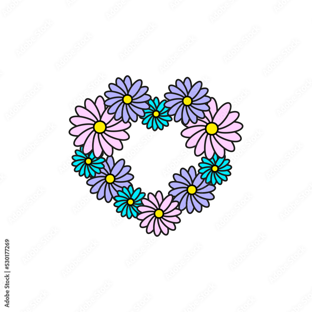 wreath flowers heart. Wedding card decoration. Vector illustration. stock image.