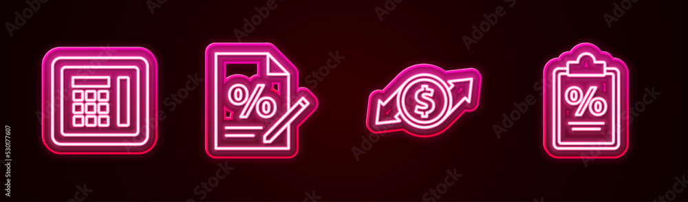 Set line Safe, Finance document, Financial growth and dollar and . Glowing neon icon. Vector Set line Safe, Finance document, Financial growth and dollar and . Glowing neon icon. Vector